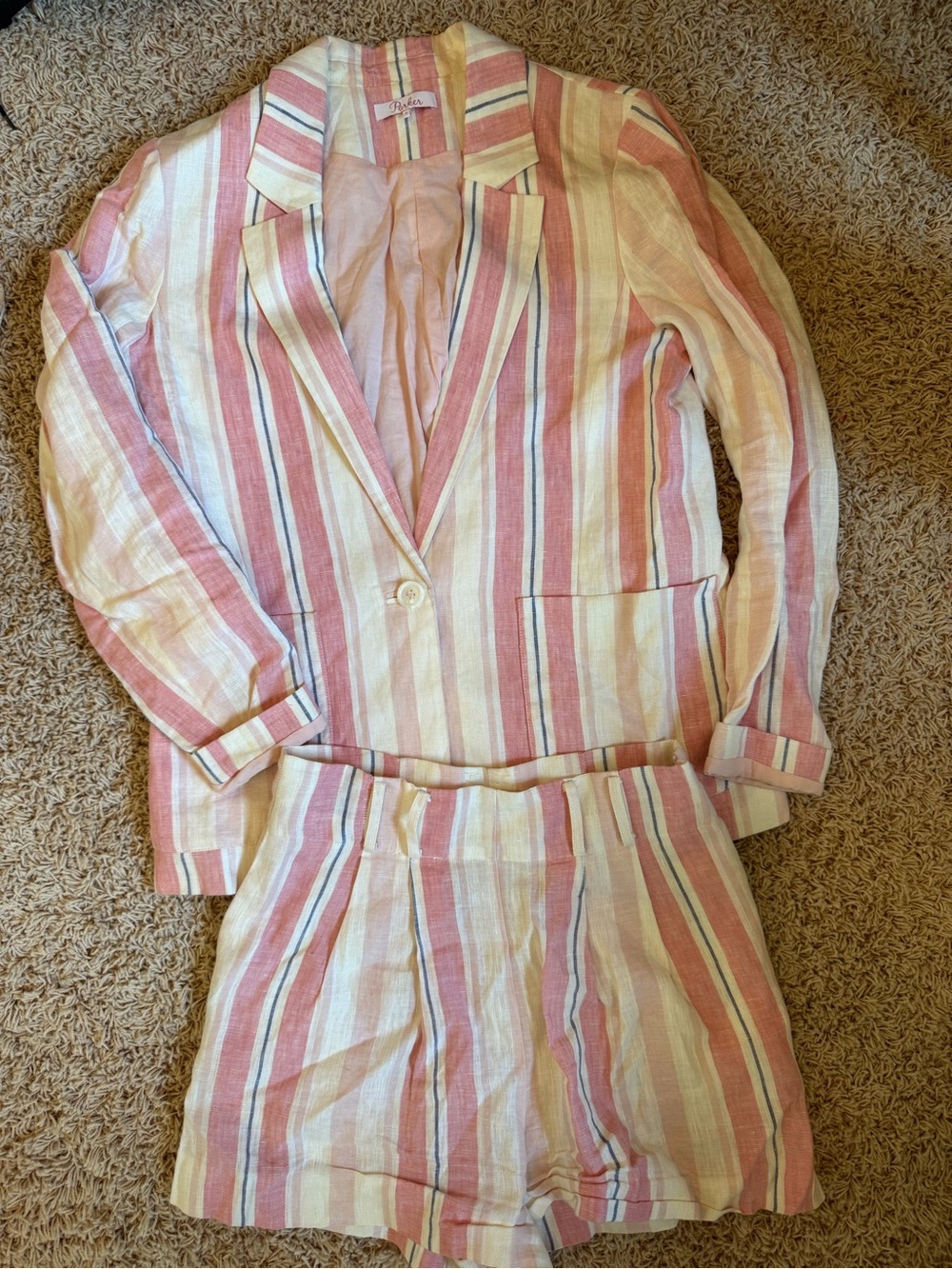 Parker Pink, White and Light Blue Striped Blazer & Short Set